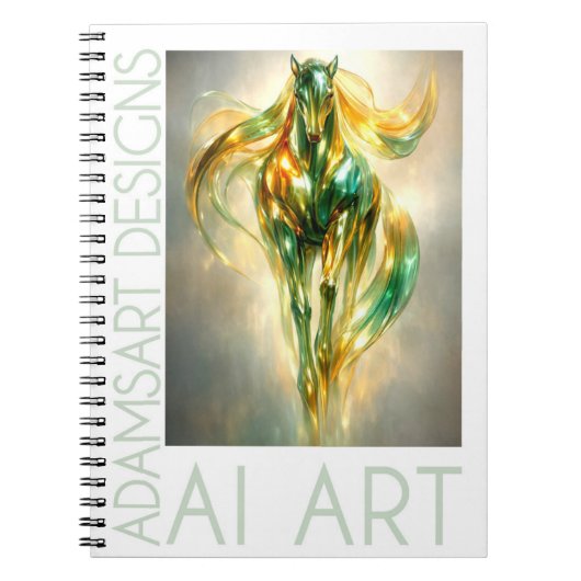 Radiant Emerald Gold Horse Abstract Metallic ノートブック (正面)