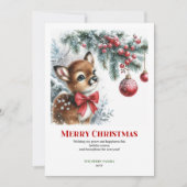 Radiant Fawn Watercolor Snowy Winter Christmas  シーズンカード (正面)