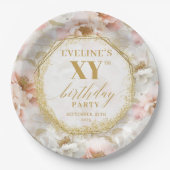 Radiant Floral Ivory Gold Birthday Paper Plates ペーパープレート (正面)
