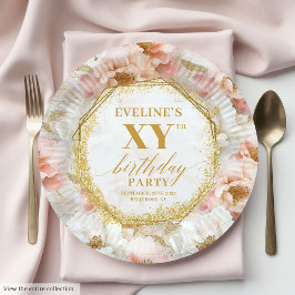 Radiant Floral Ivory Gold Birthday Paper Plates ペーパープレート