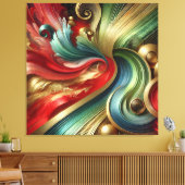 Radiant Flow – Abstract Gold and Colorful Canvas キャンバスプリント (インサイチュ (リビング))