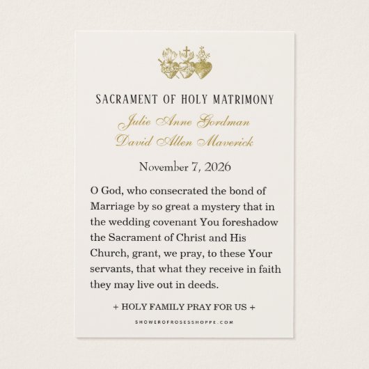 Radiant Gold Cross Wedding Blessing Prayer (裏面)