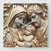 Radiant Golden Holy Family Relief スクエア壁時計 (正面)
