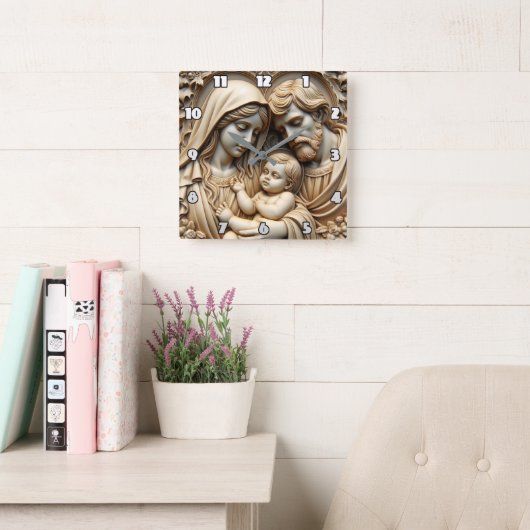 Radiant Golden Holy Family Relief スクエア壁時計 (読書スペース)