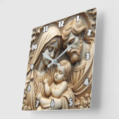 Radiant Golden Holy Family Relief スクエア壁時計 (傾斜)