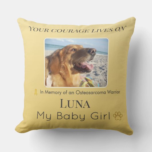 Radiant Golden Osteosarcoma Pet Tribute クッション (正面)