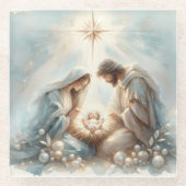 Radiant Holy Family Nativity Scene ガラスコースター (正面)