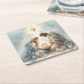 Radiant Holy Family Nativity Scene スクエアペーパーコースター (アングル)