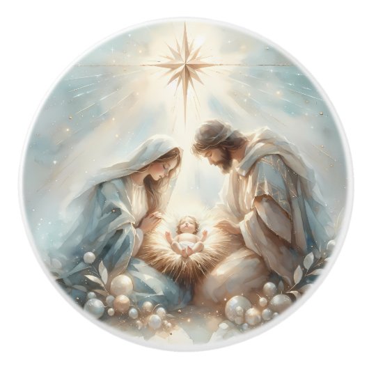 Radiant Holy Family Nativity Scene セラミックノブ (正面)