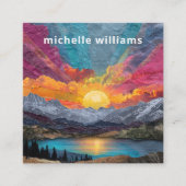 Radiant Horizon — Abstract Mountain Lake Sunrise スクエア名刺 (正面)