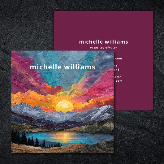 Radiant Horizon — Abstract Mountain Lake Sunrise スクエア名刺