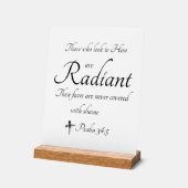 Radiant in Him木製ブロック付きアクリルの看板 アクリルサイン (傾斜)