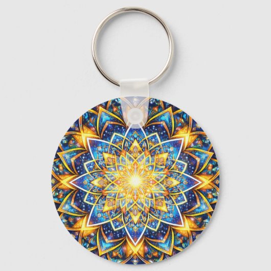 Radiant Kaleidoscope Mandala – Color Harmony gold キーホルダー (正面)