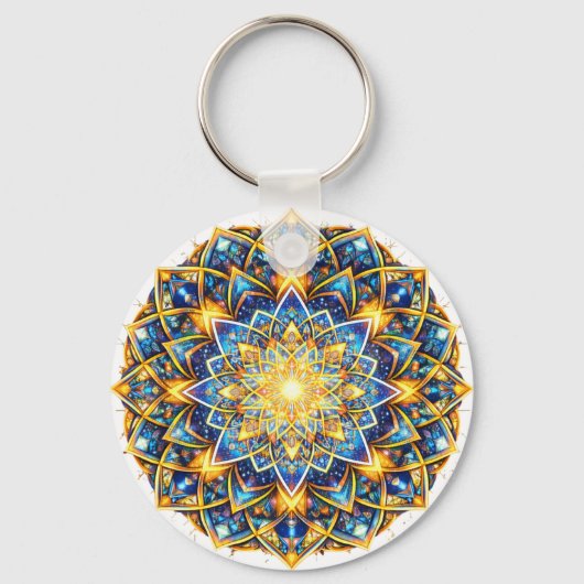 Radiant Kaleidoscope Mandala – Color Harmony gold キーホルダー (正面)