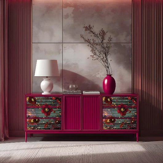 Radiant Majesty Golden Ember Red Blossom Decoupage 薄葉紙