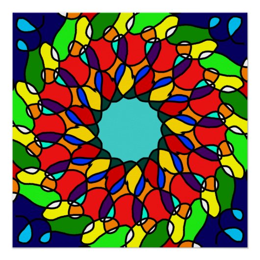 Radiant Mandala Art：光沢、カラフル壁 ポスター (正面)