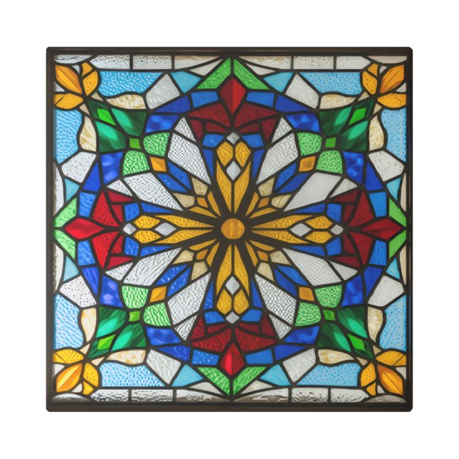 Radiant Mosaic Star – Stained Glass Metal Wall Art メタルプリント (正面)