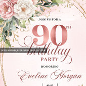 Radiant Pale Pink Gold Eucalyptus 90th Birthday サンキューカード