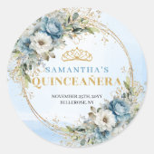 Radiant Pastel Blue Gold Eucalyptus Quinceañera  ラウンドシール (正面)