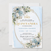 Radiant Pastel Blue Gold Eucalyptus Quinceañera 招待状 (正面)