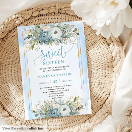 Radiant Pastel Blue White Peonies Sweet 16 Invite 招待状