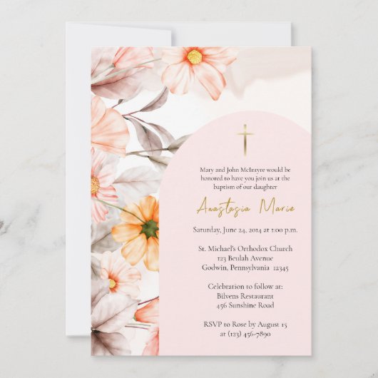 Radiant Pastel Spring Flowers Orthodox Baptism     招待状 (正面)