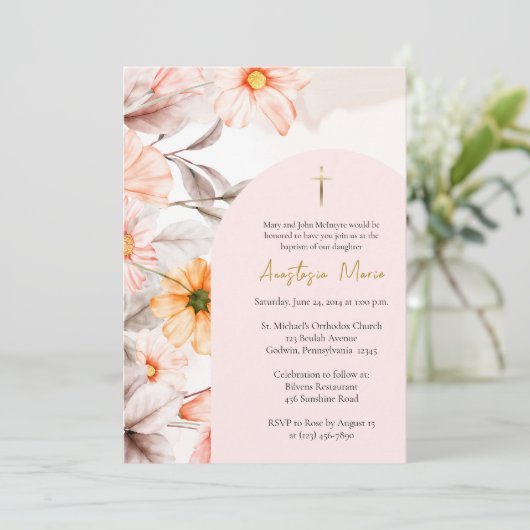 Radiant Pastel Spring Flowers Orthodox Baptism     招待状 (スタンド正面)