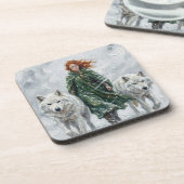 Radiant Peace Dove Lantern Imbolc Snowdrops Art コースター (左側)
