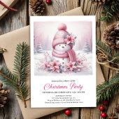 Radiant Pink Coquette Snowman Kids Christmas  招待状