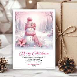 Radiant pink snowman winter kids card digital file シーズンカード