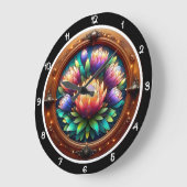 Radiant Protea Stained Glass ラージ壁時計 (傾斜)