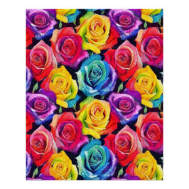 Radiant rainbow roses, bright floral print ポスター