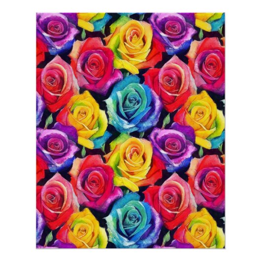 Radiant rainbow roses, bright floral print ポスター (正面)
