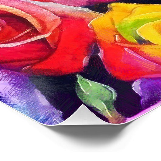 Radiant rainbow roses, bright floral print ポスター (コーナー)
