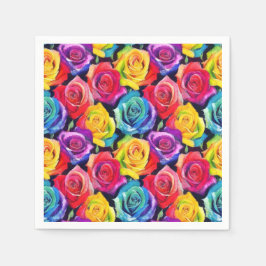 Radiant rainbow roses, floral pattern スタンダードカクテルナプキン