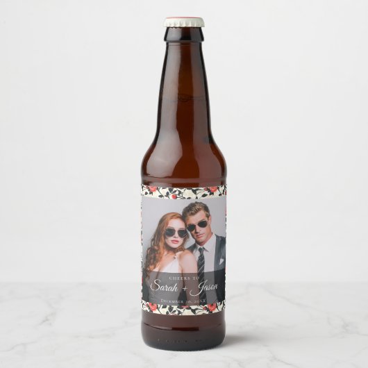 Radiant Rose Flower Wedding Beer Label ビールラベル (正面)