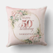 Radiant Rose Gold Greenery 50th Birthday Personal クッション (裏面)