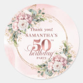 Radiant Rose Gold Greenery 50th Birthday Thank You ラウンドシール (正面)