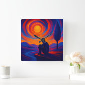 Radiant Solitude Abstract Expression in Blue ,fire スクエア壁時計 (ホーム)