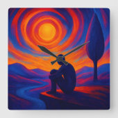 Radiant Solitude Abstract Expression in Blue ,fire スクエア壁時計 (正面)