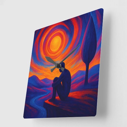 Radiant Solitude Abstract Expression in Blue ,fire スクエア壁時計 (傾斜)