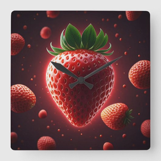 Radiant Strawberry Square Acrylic Wall Clock スクエア壁時計 (正面)