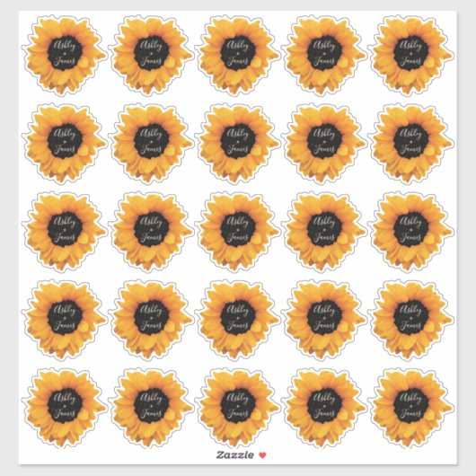 Radiant Sunflower Monogram Namesギフトステッカー シール (シート)