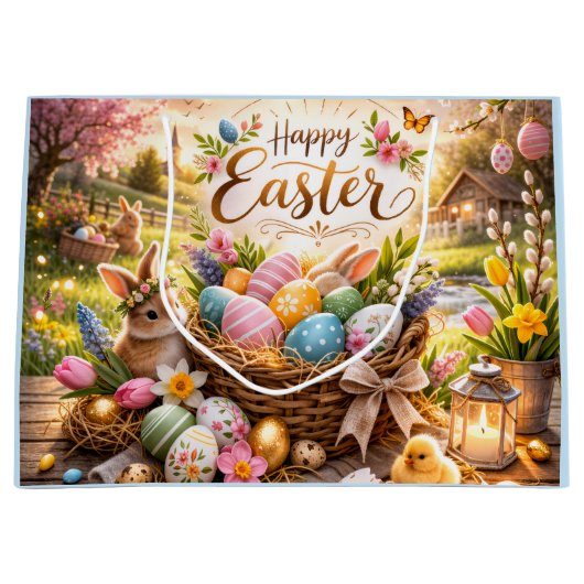 Radiant Sunrise Happy Easter ラージペーパーバッグ (正面)