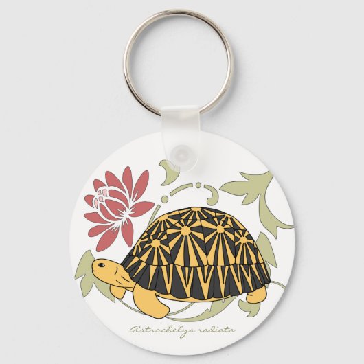 Radiated Tortoise Keychain (floral black) キーホルダー (正面)