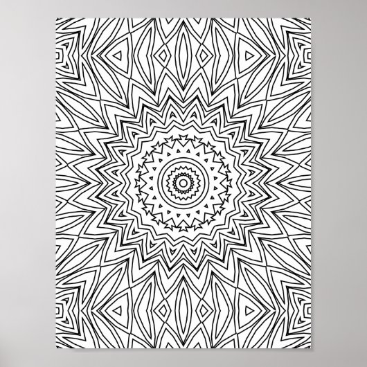 Radiating Angular Sunburst Geometric Mandala Art ポスター (正面)