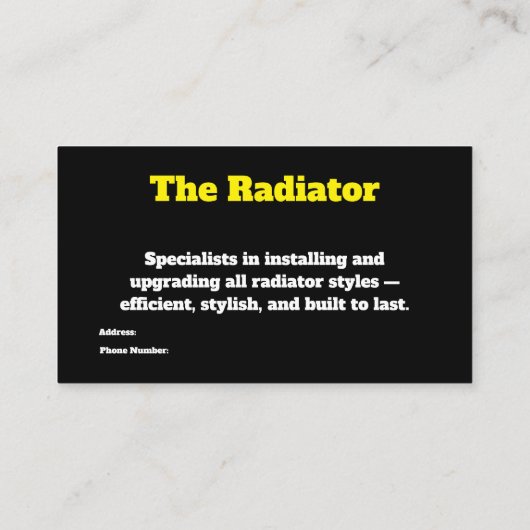 Radiator Specialist Plumber Business Card  名刺 (裏面)