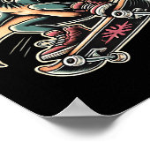 Radical Skateboarding Pterodactyl Dinosaur Cartoon ポスター (角)