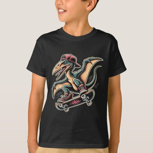 Radical Skateboarding Pterodactyl Dinosaur Cartoon Tシャツ (正面)