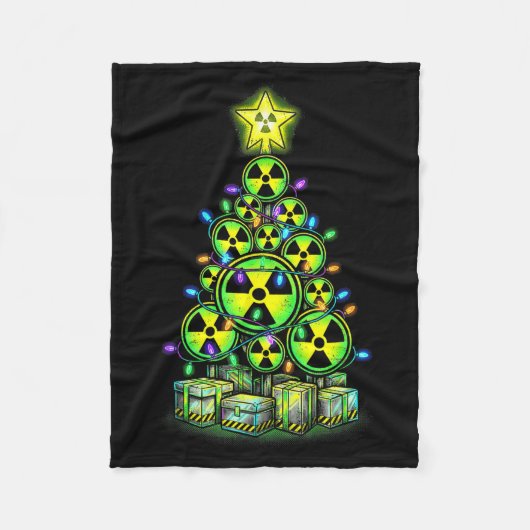 Radioactive Christmas Tree Graphic Nuclear Warning フリースブランケット (正面)